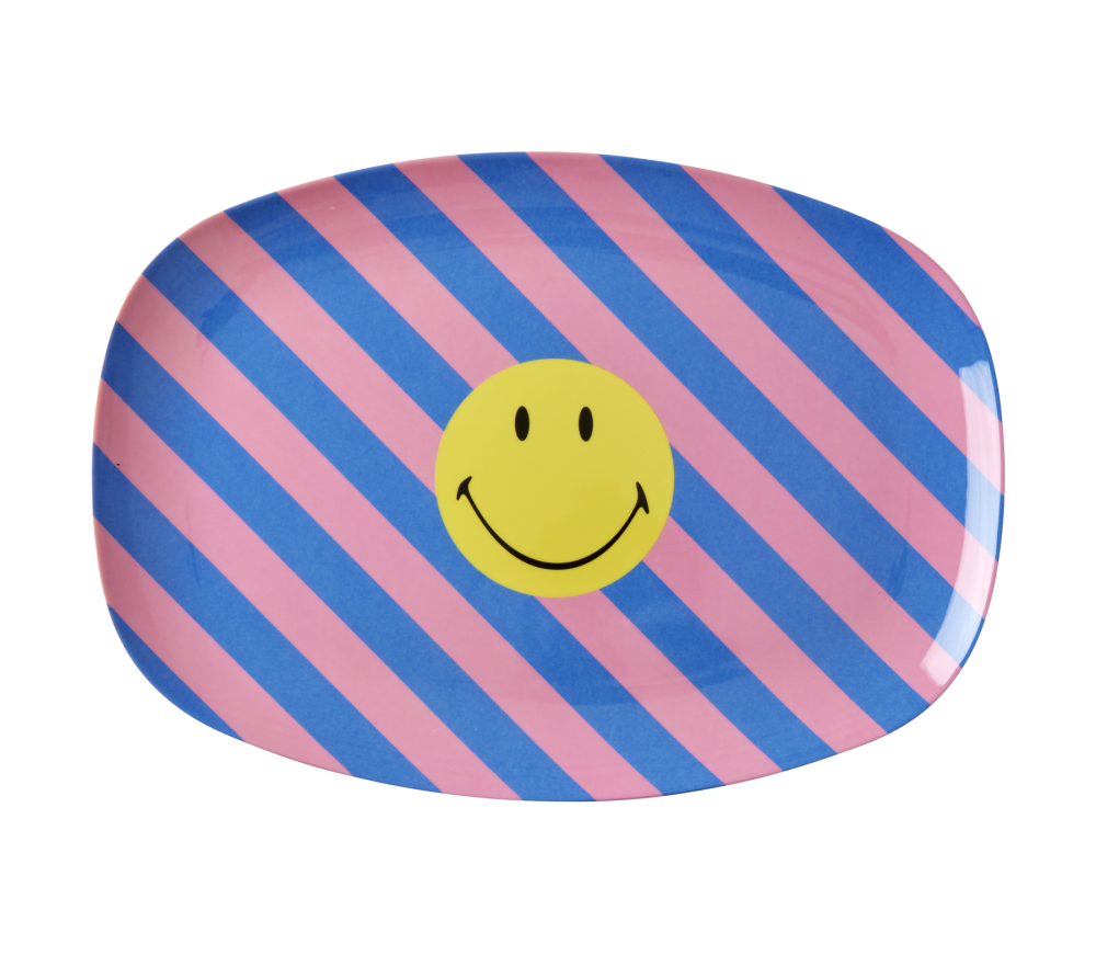 Striped Smile Print Rectangular Melamine Plate By Rice DK